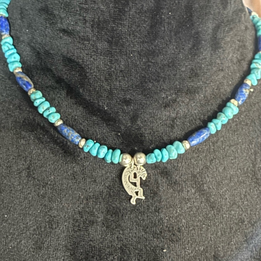 Kingman Turquoise and lapis lazuli and Sterling silver spacers necklace